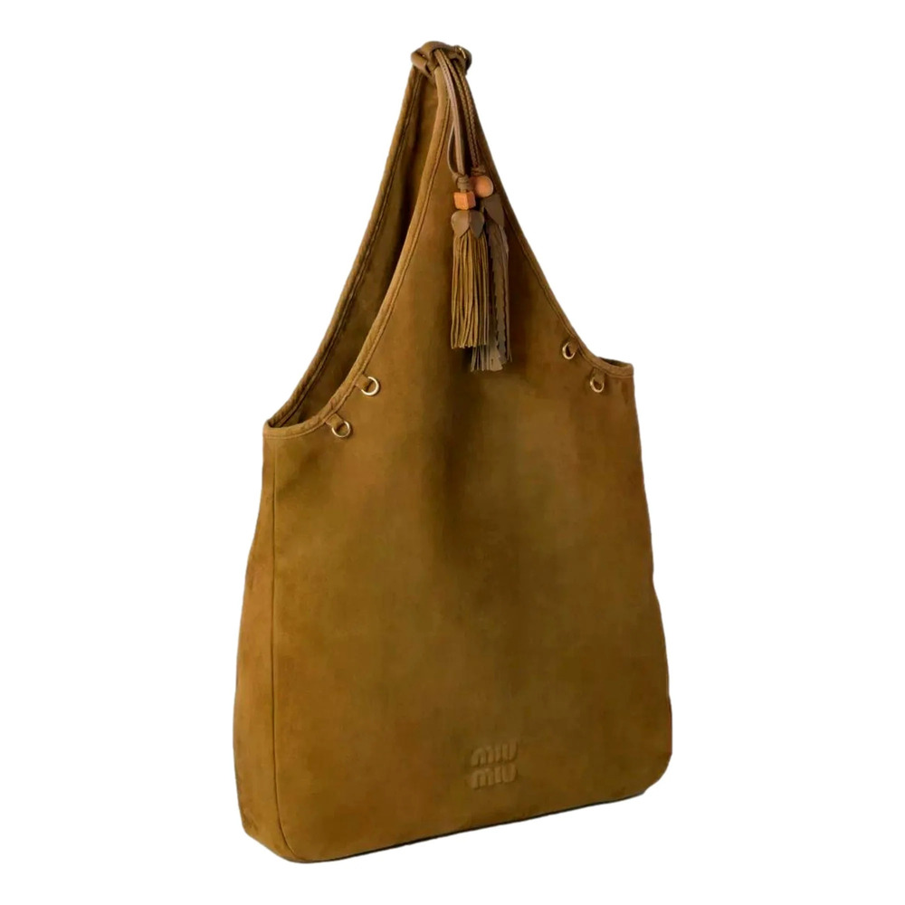 Miu Miu Suede Leather Tassel Tote Handbag Light